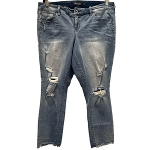 Torrid Premium Distressed Boyfriend Fit Jeans Raw Hem Medium Wash Denim 14